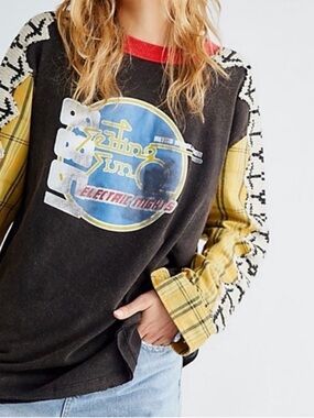 Free People Cody Swit Graphic Patchwork Oversized Top Women Large Reworked RARE